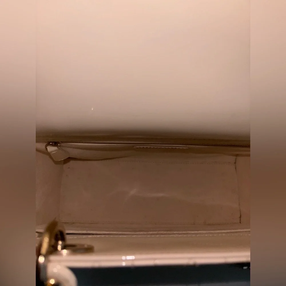 Authentic Christian Lady Dior White Handbag with Christian Dior blue Twilly